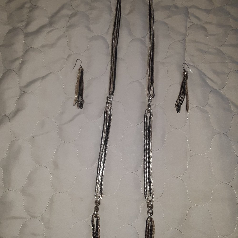 David Yurman Silver and Black necklace with matching earrings.